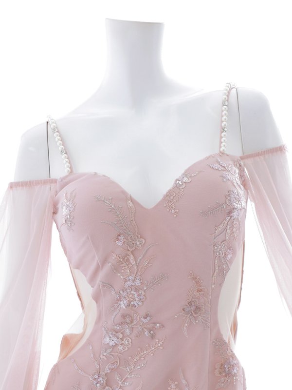 画像14: 【送料無料！】刺繍ミニドレス/オフショル/チュール袖/キャバドレス/ワンカラー/谷間見せ/サイドシアー【XS-Lサイズ/1カラー】[OF03-X] 【YN】dzc