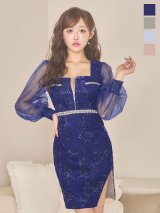 新色登場!【送料無料】ロングシアー袖刺繍ミニドレス/キャバドレス【XS-XLサイズ/4カラー】[OF03-X]【YN】dzj