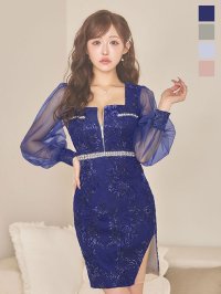 送料無料！ロングシアー袖刺繍ミニドレス/キャバドレス【XS-XLサイズ/4カラー】[OF03-X]【YN】dzj