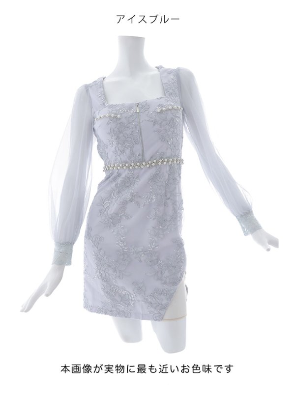 画像21: 送料無料！刺繍ドレス/ロングスリーブ/シアー袖/ミニドレス/キャバドレス【XS-XLサイズ/2カラー】[OF03-X]【YN】dzj