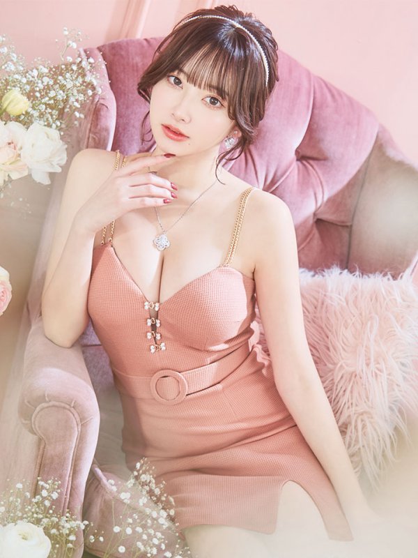 画像2: 【春の大感謝セール】ワッフルキャミソールドレス/谷間見せ/背中見せ/ベルト/ミニドレス/キャバドレス【XS-Mサイズ/1カラー】[OF03] 【YN】dzk