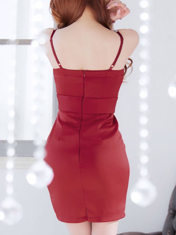 画像9: キャミソールドレス/ノースリーブ/ビジュー/リボンベルト/谷間見せ/背中見せ/ミニドレス/キャバドレス【XS-Lサイズ/4カラー】[OF03] 【YN】dzj