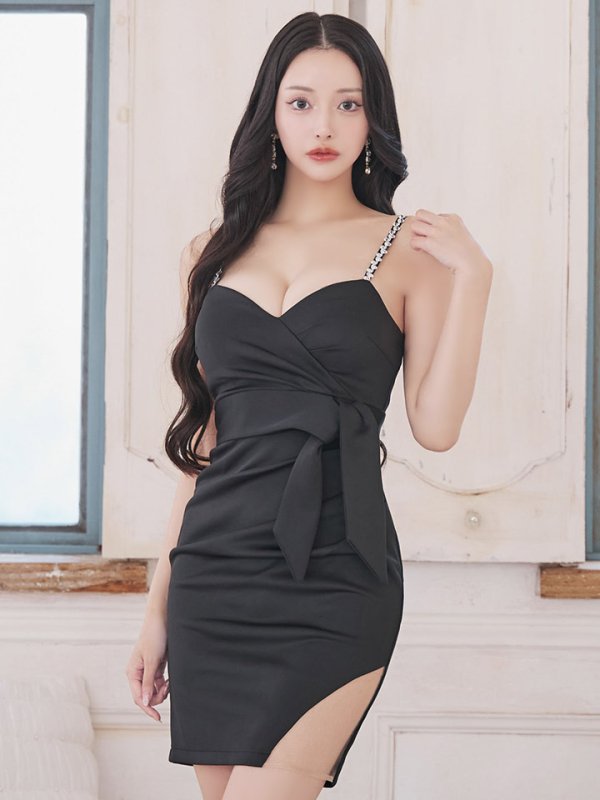 画像6: キャミソールドレス/ノースリーブ/ビジュー/リボンベルト/谷間見せ/背中見せ/ミニドレス/キャバドレス【XS-Lサイズ/4カラー】[OF03] 【YN】dzj