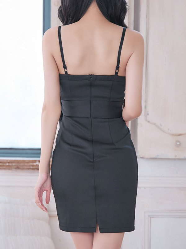 画像9: キャミソールドレス/ノースリーブ/ビジュー/リボンベルト/谷間見せ/背中見せ/ミニドレス/キャバドレス【XS-Lサイズ/4カラー】[OF03] 【YN】dzj