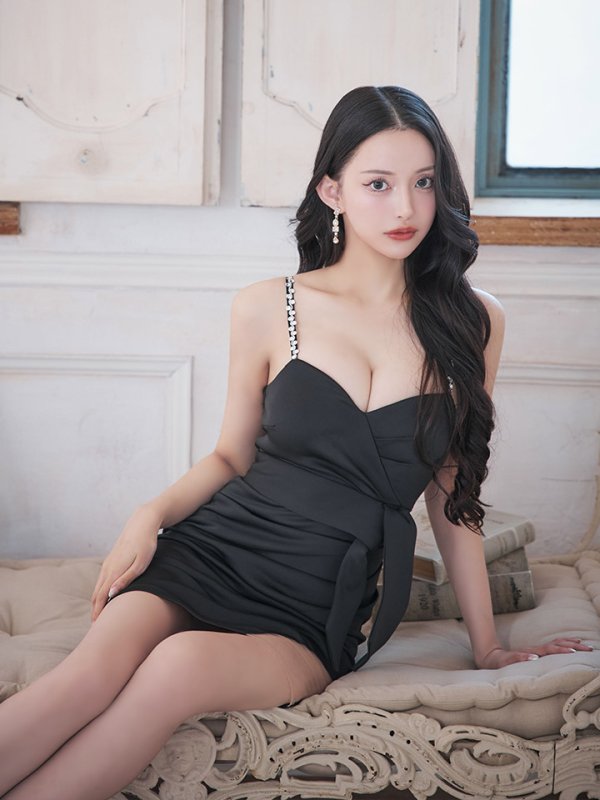 画像13: キャミソールドレス/ノースリーブ/ビジュー/リボンベルト/谷間見せ/背中見せ/ミニドレス/キャバドレス【XS-Lサイズ/4カラー】[OF03] 【YN】dzj