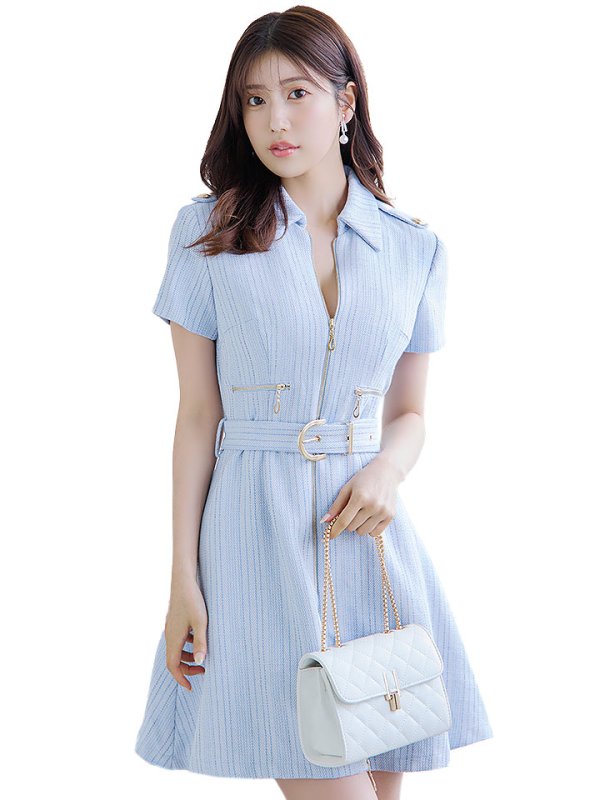 画像17: SALE!フロントジップワンピース/襟付き/ベルト/谷間隠し/背中隠し/ミニドレス/キャバドレス【XS-Lサイズ/2カラー】[OF03-X] 【YN】dzw