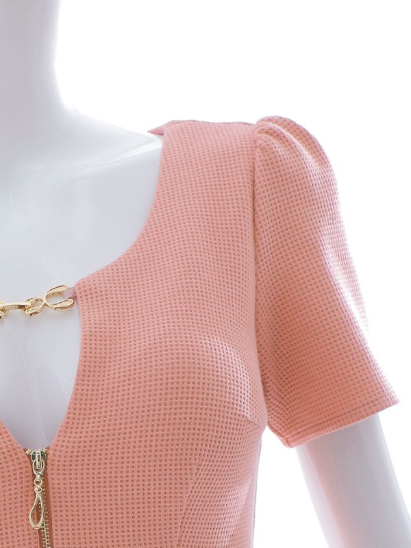 画像47: 新色&新サイズ登場!ワッフル/チェーン/ジップアップ/ボタン/谷間見せ/背中隠し/ミニドレス/キャバドレス【XS-XLサイズ/8カラー】[OF03-X] 【YN】dzw