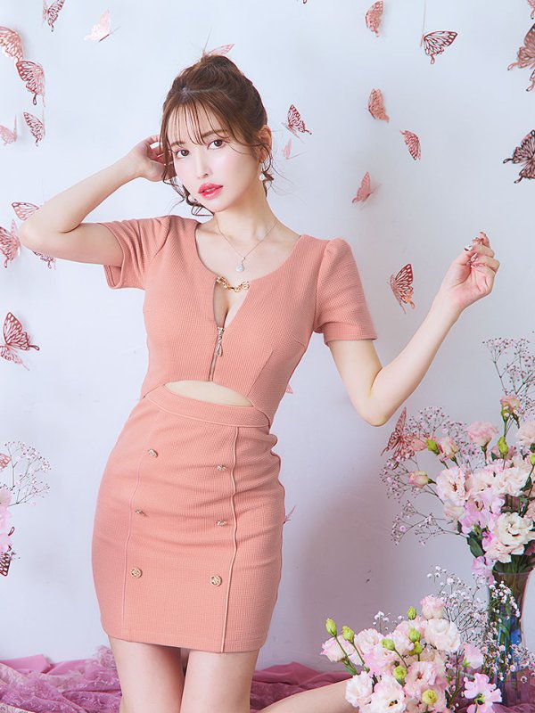 画像30: 新色&新サイズ登場!ワッフル/チェーン/ジップアップ/ボタン/谷間見せ/背中隠し/ミニドレス/キャバドレス【XS-XLサイズ/8カラー】[OF03-X] 【YN】dzw