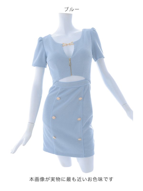 画像40: 新色&新サイズ登場!ワッフル/チェーン/ジップアップ/ボタン/谷間見せ/背中隠し/ミニドレス/キャバドレス【XS-XLサイズ/8カラー】[OF03-X] 【YN】dzw