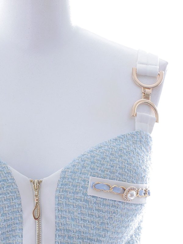 画像27: 新色登場!セットアップツイード/キャミソール/ノースリーブ/パール/ビジュー/チェーン/ジップアップ/谷間見せ/背中見せ/ミニドレス/キャバドレス/【XS-Mサイズ/2カラー】[OF03] 【YN】dzw