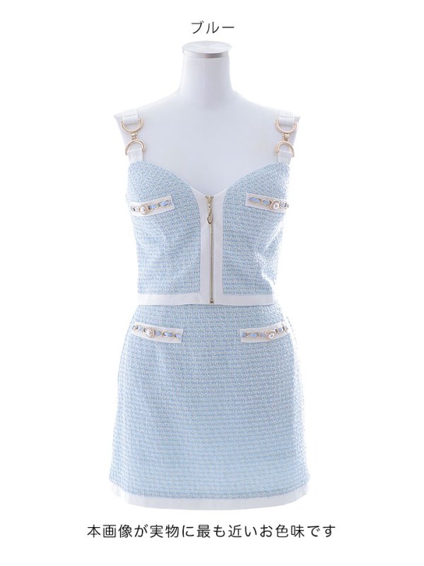 画像24: 新色登場!セットアップツイード/キャミソール/ノースリーブ/パール/ビジュー/チェーン/ジップアップ/谷間見せ/背中見せ/ミニドレス/キャバドレス/【XS-Mサイズ/2カラー】[OF03] 【YN】dzw