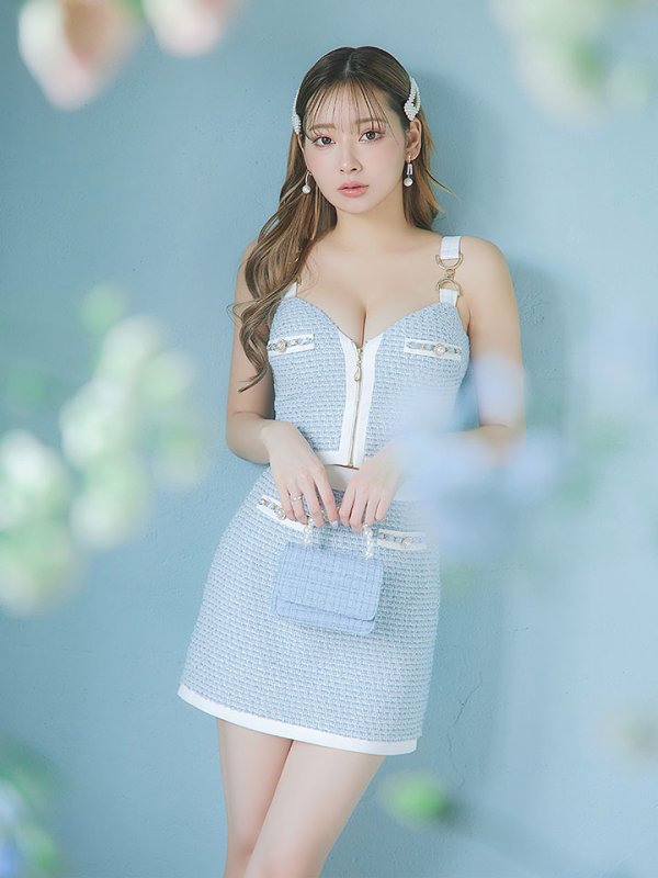 画像9: 新色登場!セットアップツイード/キャミソール/ノースリーブ/パール/ビジュー/チェーン/ジップアップ/谷間見せ/背中見せ/ミニドレス/キャバドレス/【XS-Mサイズ/2カラー】[OF03] 【YN】dzw