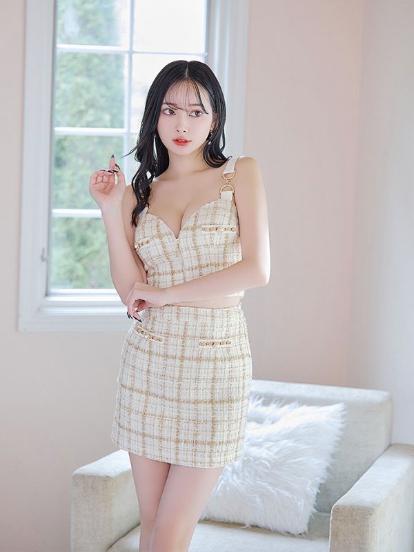 画像22: 新色登場!セットアップツイード/キャミソール/ノースリーブ/パール/ビジュー/チェーン/ジップアップ/谷間見せ/背中見せ/ミニドレス/キャバドレス/【XS-Mサイズ/2カラー】[OF03] 【YN】dzw