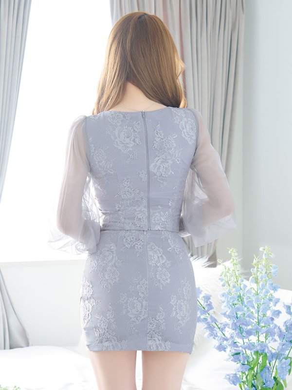 画像9: 【送料無料！】セットアップミニドレス/2ピース/チュール袖/キャバドレス/ワンカラー/谷間見せ/サイドシアー/レースアップ【XS-Lサイズ/4カラー】[OF03] 【YN】dzj