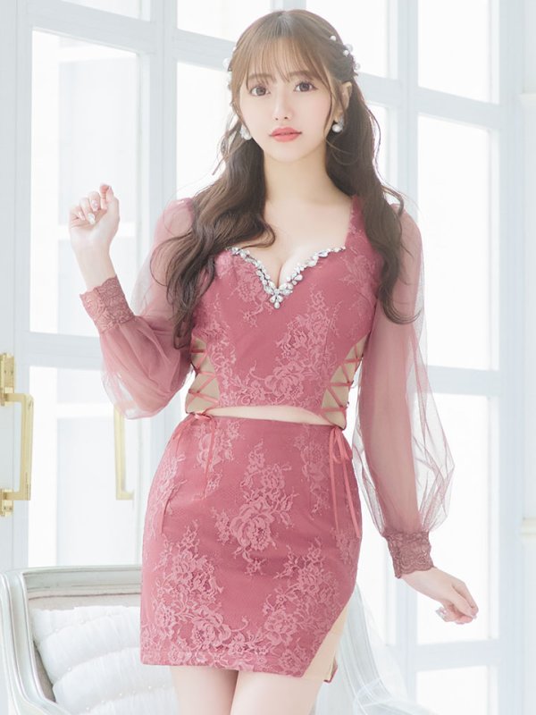 画像6: 【送料無料！】セットアップミニドレス/2ピース/チュール袖/キャバドレス/ワンカラー/谷間見せ/サイドシアー/レースアップ【XS-Lサイズ/4カラー】[OF03] 【YN】dzj