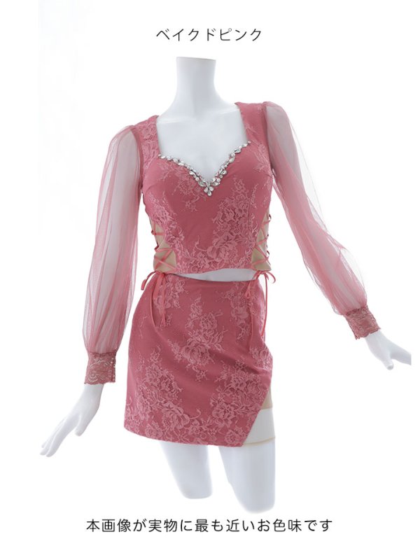 画像36: 【送料無料！】セットアップミニドレス/2ピース/チュール袖/キャバドレス/ワンカラー/谷間見せ/サイドシアー/レースアップ【XS-Lサイズ/4カラー】[OF03] 【YN】dzj