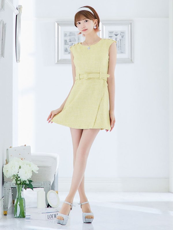 画像2: ベルト付ツイードノースリーブミニワンピース/キャバドレス【XS-Mサイズ/1カラー】[OF03] 【YN】dzc