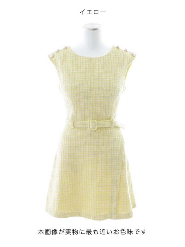 画像11: ベルト付ツイードノースリーブミニワンピース/キャバドレス【XS-Mサイズ/1カラー】[OF03] 【YN】dzc