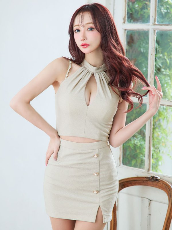 画像27: 再入荷！セットアップラメドレス/ホルターネック/ビジュー/スリット/ボタン/タイト/アメスリ/アメリカンスリーブ/ミニドレス/ キャバドレス【XS-Mサイズ/4カラー】[OF03-X] 【YN】dzw