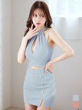 再入荷！セットアップラメドレス/ホルターネック/ビジュー/スリット/ボタン/タイト/アメスリ/アメリカンスリーブ/ミニドレス/ キャバドレス【XS-Mサイズ/4カラー】[OF03-X] 【YN】dzw