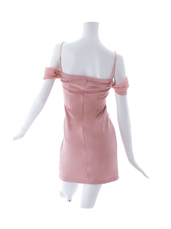 画像14: 新サイズ追加!キャミソールドレス/シフォン/オフショルダー/ベアトップ/パール紐/谷間見せ/背中見せ/ミニドレス/キャバドレス【XS-Lサイズ/2カラー】[OF03] 【YN】dzj