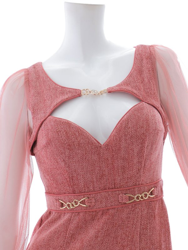 画像29: 【送料無料！】チュール袖ウエストベルトツイードミニドレス/キャバドレス【S-Lサイズ/3カラー】[OF03-X] 【YN】dzc