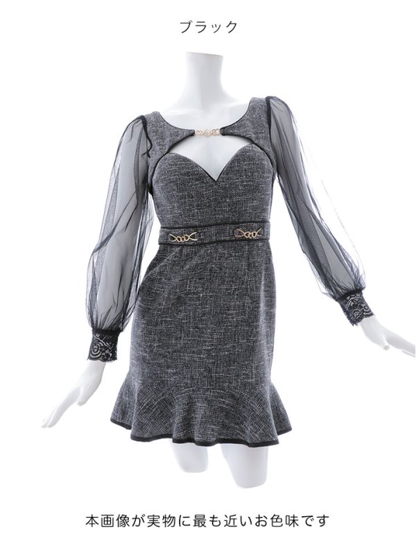 画像27: 【送料無料！】チュール袖ウエストベルトツイードミニドレス/キャバドレス【S-Lサイズ/3カラー】[OF03-X] 【YN】dzc