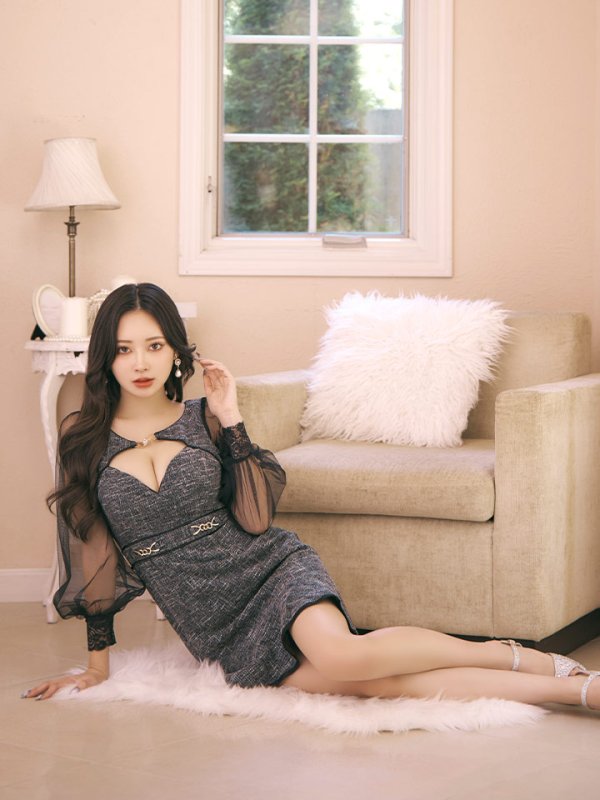 画像21: 【送料無料！】チュール袖ウエストベルトツイードミニドレス/キャバドレス【S-Lサイズ/3カラー】[OF03-X] 【YN】dzc