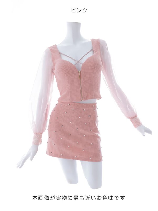 画像26: 【送料無料！】フロントジップセットアップミニドレス/2ピース/チュール袖/谷間見せ/ミニドレス/キャバドレス【XS-Lサイズ/3カラー】[OF03-X] 【YN】dzw【一部予約商品/11月中旬発送予定】