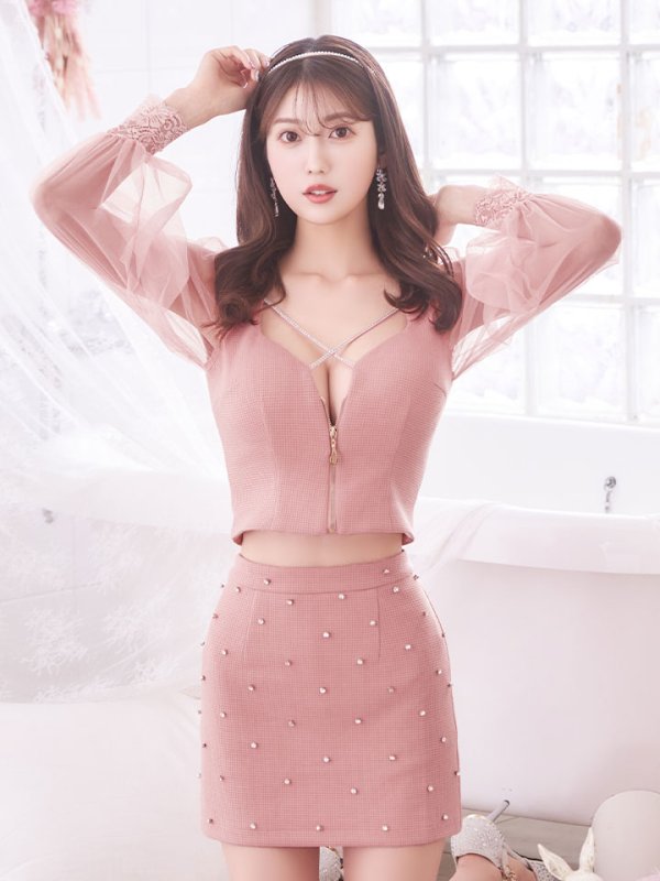 画像20: 【送料無料！】フロントジップセットアップミニドレス/2ピース/チュール袖/谷間見せ/ミニドレス/キャバドレス【XS-Lサイズ/3カラー】[OF03-X] 【YN】dzw【一部予約商品/11月中旬発送予定】