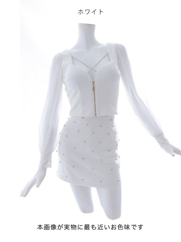 画像25: 【送料無料！】フロントジップセットアップミニドレス/2ピース/チュール袖/谷間見せ/ミニドレス/キャバドレス【XS-Lサイズ/3カラー】[OF03-X] 【YN】dzw【一部予約商品/11月中旬発送予定】