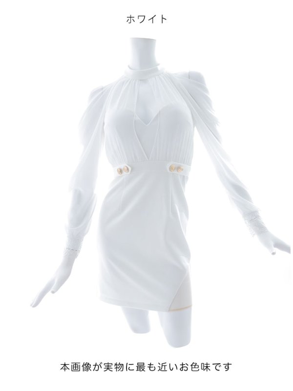 画像17: シフォン袖タイトミニドレス/谷間見せ/背中見せ/長袖/ボタン/スリット/アメスリ/オフショルダー/タイト/ミニドレス/キャバドレス【S-Mサイズ/2カラー】[OF03-U] 【YN】dzw