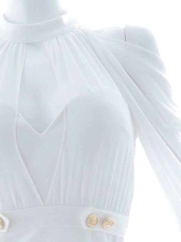 画像21: シフォン袖タイトミニドレス/谷間見せ/背中見せ/長袖/ボタン/スリット/アメスリ/オフショルダー/タイト/ミニドレス/キャバドレス【S-Mサイズ/2カラー】[OF03-U] 【YN】dzw