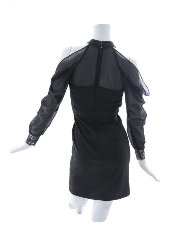 画像20: シフォン袖タイトミニドレス/谷間見せ/背中見せ/長袖/ボタン/スリット/アメスリ/オフショルダー/タイト/ミニドレス/キャバドレス【S-Mサイズ/2カラー】[OF03-U] 【YN】dzw