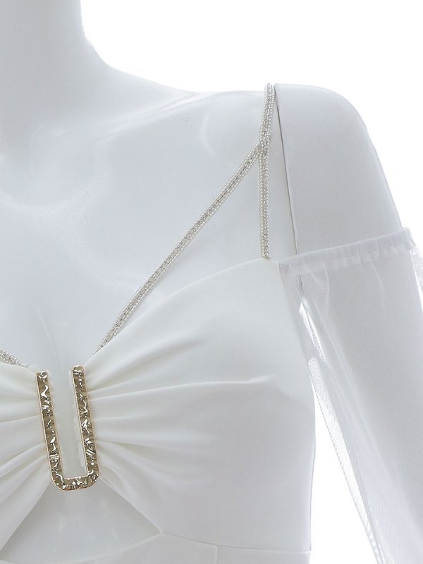 画像44: 新色登場!ワンカラービジュードレス/チュール袖/シアー/スリット/透け/谷間見せ/背中隠し/ミニドレス/キャバドレス【XS-XLサイズ/5カラー】[OF03] 【YN】dzw