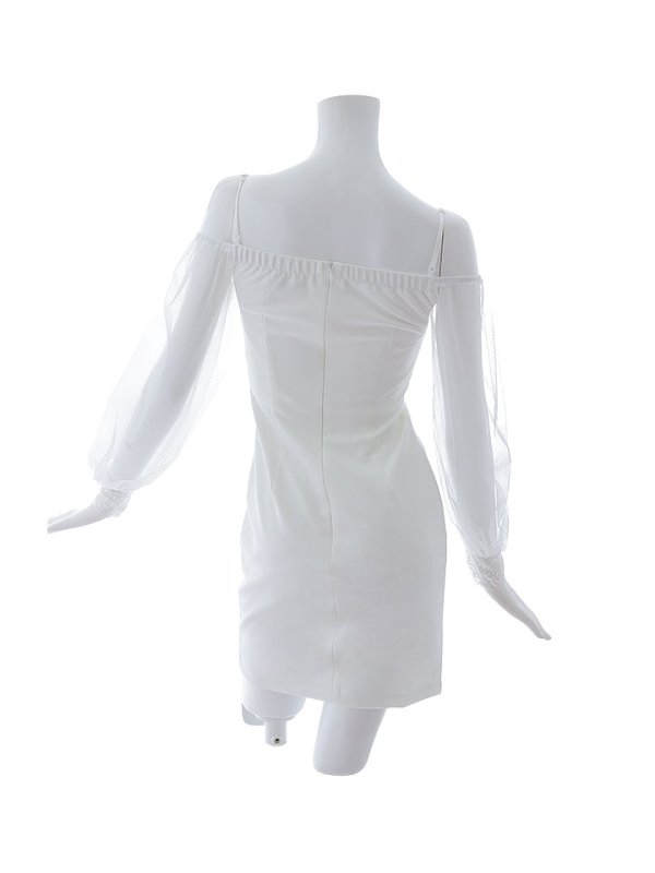 画像43: 新色登場!ワンカラービジュードレス/チュール袖/シアー/スリット/透け/谷間見せ/背中隠し/ミニドレス/キャバドレス【XS-XLサイズ/5カラー】[OF03] 【YN】dzw