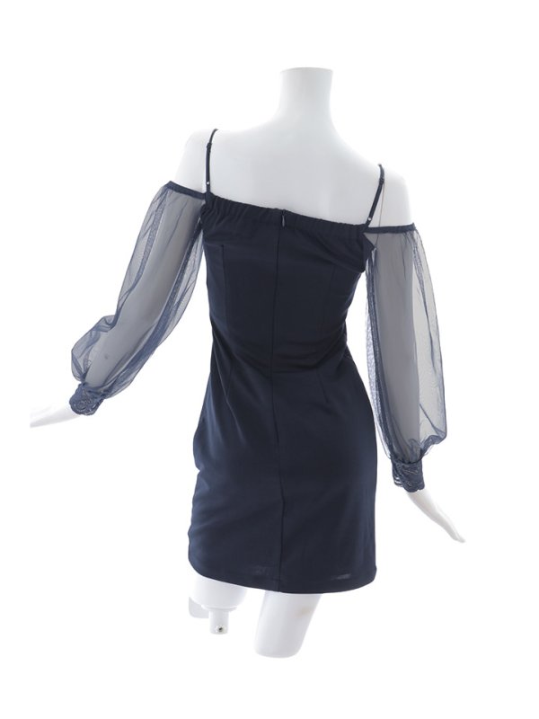 画像48: 新色登場!ワンカラービジュードレス/チュール袖/シアー/スリット/透け/谷間見せ/背中隠し/ミニドレス/キャバドレス【XS-XLサイズ/5カラー】[OF03] 【YN】dzw