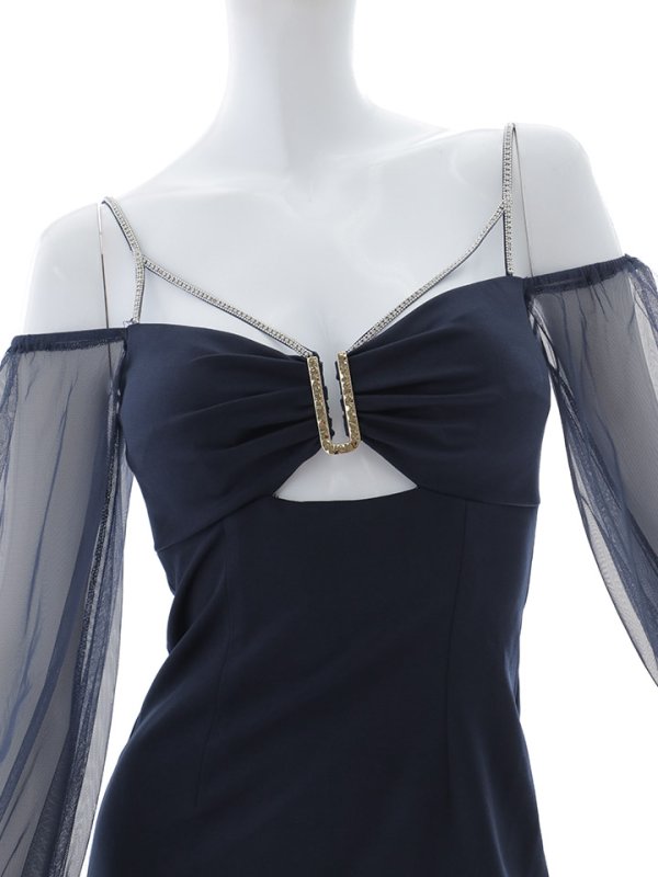 画像49: 新色登場!ワンカラービジュードレス/チュール袖/シアー/スリット/透け/谷間見せ/背中隠し/ミニドレス/キャバドレス【XS-XLサイズ/5カラー】[OF03] 【YN】dzw