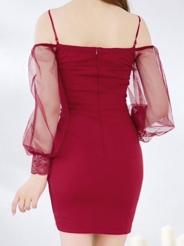 画像11: ワンカラービジュードレス/チュール袖/シアー/スリット/透け/谷間見せ/背中隠し/ミニドレス/キャバドレス【XS-XLサイズ/5カラー】[OF03] 【YN】dzw