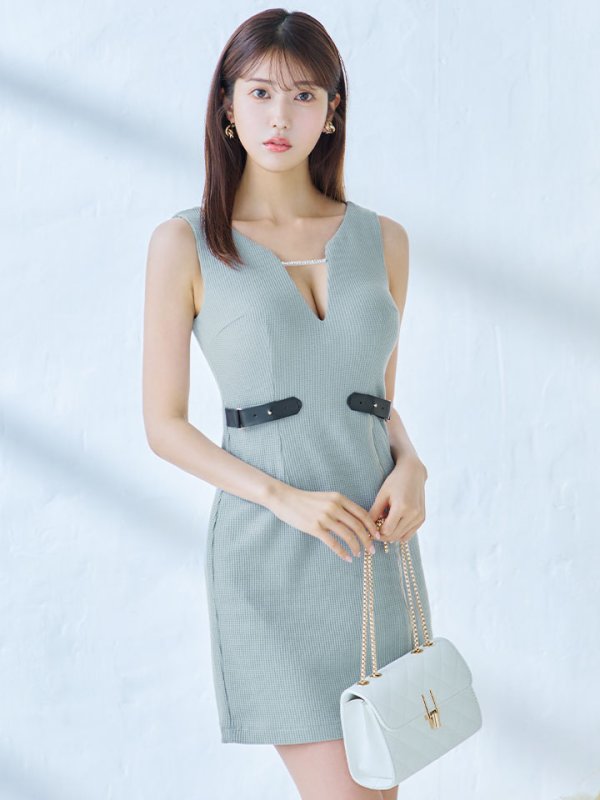 画像11: ワッフルノースリーブドレス/ジップ/谷間見せ/背中隠し/ミニドレス/キャバドレス【XS-Mサイズ/1カラー】[OF03] 【YN】dzj