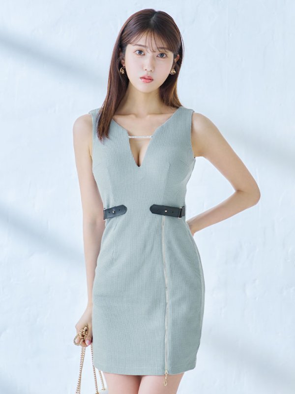 画像14: ワッフルノースリーブドレス/ジップ/谷間見せ/背中隠し/ミニドレス/キャバドレス【XS-Mサイズ/1カラー】[OF03] 【YN】dzj