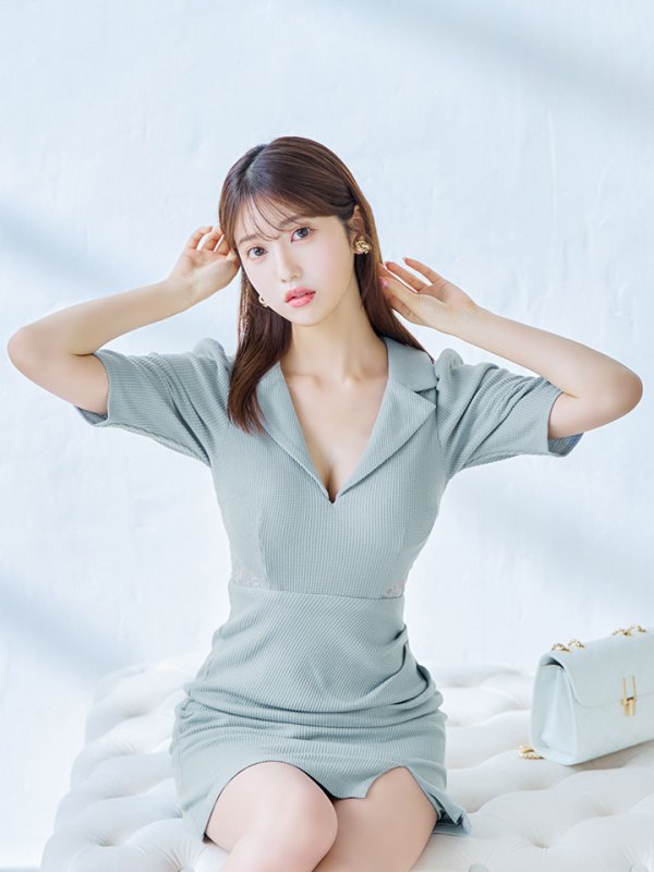 画像16: ワッフルテーラードドレス/レース/谷間見せ/背中魅せ/ミニドレス/キャバドレス【S-Lサイズ/1カラー】[OF03] 【YN】dzj