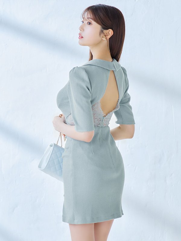 画像20: ワッフルテーラードドレス/レース/谷間見せ/背中魅せ/ミニドレス/キャバドレス【S-Lサイズ/1カラー】[OF03] 【YN】dzj