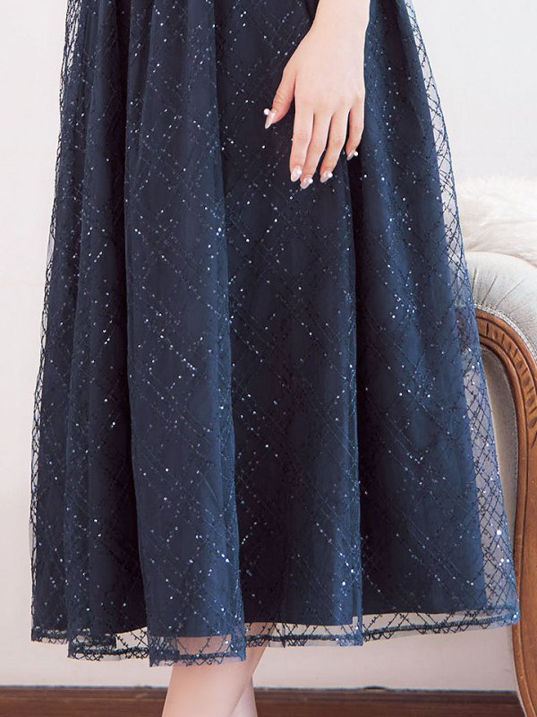 画像6: 【送料無料！】【sifeel/シフィール】レースレイヤードワンピース/ノースリーブ/ジップアップ/スパンコール/Vネック/透け感/谷間見せ/背中見せ/ミディアムドレス/キャバドレス【XS-Lサイズ/2カラー】[OF03-X] 【YN】dzw