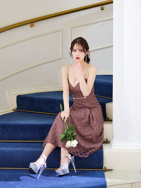 画像9: 【送料無料！】【sifeel/シフィール】ビジューキャミソールワンピースドレス/刺繍レース/プリーツ/谷間見せ/背中見せ/ミディアムドレス/キャバドレス【S-Mサイズ/3カラー】[OF03-X] 【YN】dzc