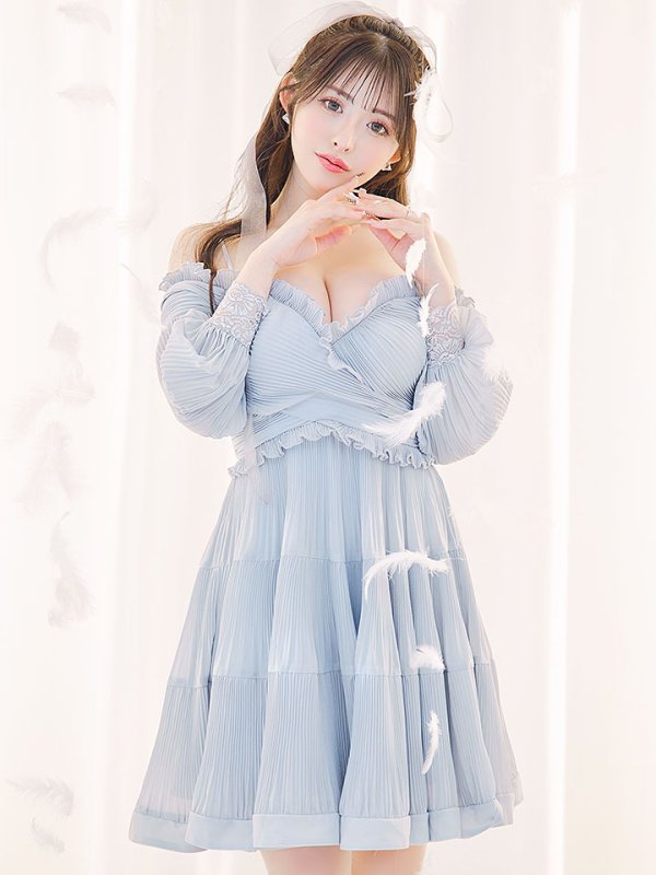 画像5: 【送料無料!】シフォンドレスワンピース/フレアー/レイヤード/刺繍/透け感/谷間見せ/背中見せ/ミニドレス/キャバドレス【S-Mサイズ/2カラー】[OF03]【YN】dzw