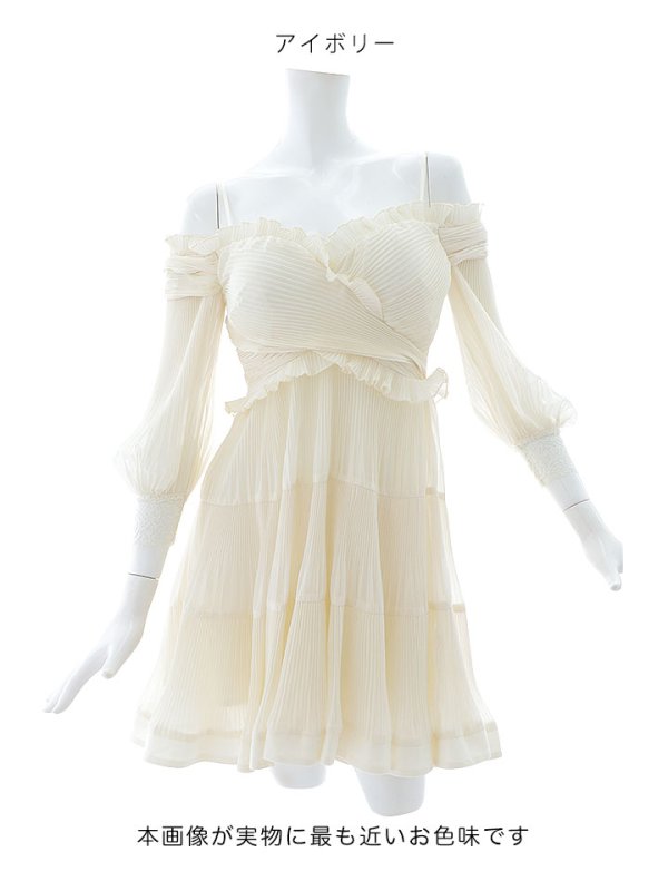 画像14: 【送料無料!】シフォンドレスワンピース/フレアー/レイヤード/刺繍/透け感/谷間見せ/背中見せ/ミニドレス/キャバドレス【S-Mサイズ/2カラー】[OF03]【YN】dzw