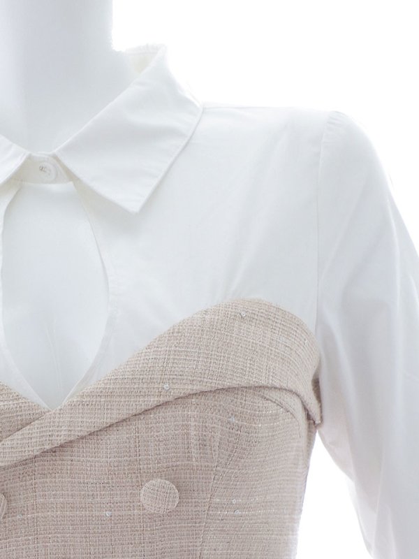 画像15: 韓国っぽ切り替えシャツドレス/ツイード/ウエストマークベルト/ボタン/谷間見せ/背中隠し/ミニドレス/キャバドレス【S-Lサイズ/1カラー】[OF03-U] 【YN】dzw