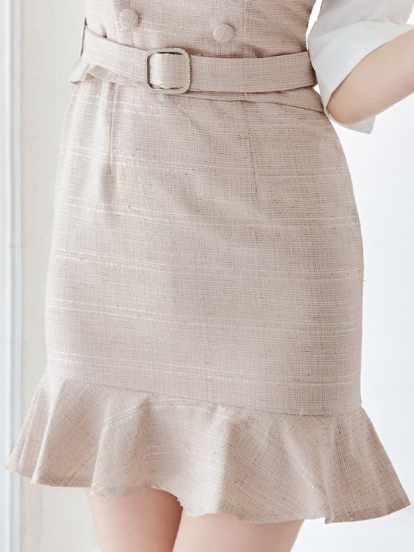 画像6: SALE!韓国っぽ切り替えシャツドレス/ツイード/ウエストマークベルト/ボタン/谷間見せ/背中隠し/ミニドレス/キャバドレス【S-Lサイズ/1カラー】[OF03-U] 【YN】dzw