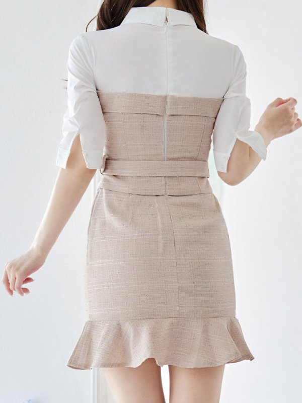画像7: SALE!韓国っぽ切り替えシャツドレス/ツイード/ウエストマークベルト/ボタン/谷間見せ/背中隠し/ミニドレス/キャバドレス【S-Lサイズ/1カラー】[OF03-U] 【YN】dzw